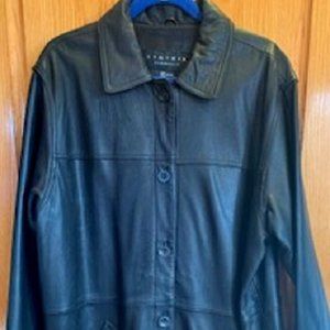 Leather Elements Genuine Leather Black 3 Qtr Car Coat Button Front Jacket Sz:1X